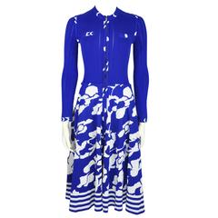 Chanel 2016 Airport Runway Collection Blue & White Print Knit Dress FR38 New
