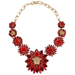  Versace Red Blooming Medusa Crystal Necklace