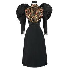 VICTORIAN Couture c.1890's Bodice Bustle Skirt Dress Hand Painted Button Set