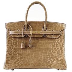 HERMES BIRKIN 35 Bag Ficelle Porosus Crocodile Gold Hardware 6