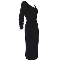Vintage 1950s Ceil Chapman Black Gathered Fitted Dress 7