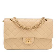 Chanel Vintage Beige Quilted Lambskin Medium Classic Double Flap Bag