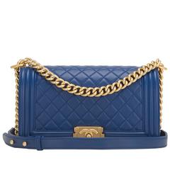 Chanel Navy Quilted Lambskin Medium Boy Bag Gold Hardware