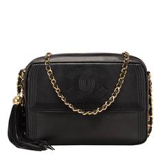 Chanel Vintage Black Lambskin Tasseled Camera Shoulder/Crossbody Bag Gold Hardwa Chanel Vintage Black Lambskin Tasseled Camera Shoulder/Crossbody Bag Gold Hardwa