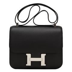 Hermes Black Epsom Constance 24cm Palladium Hardware