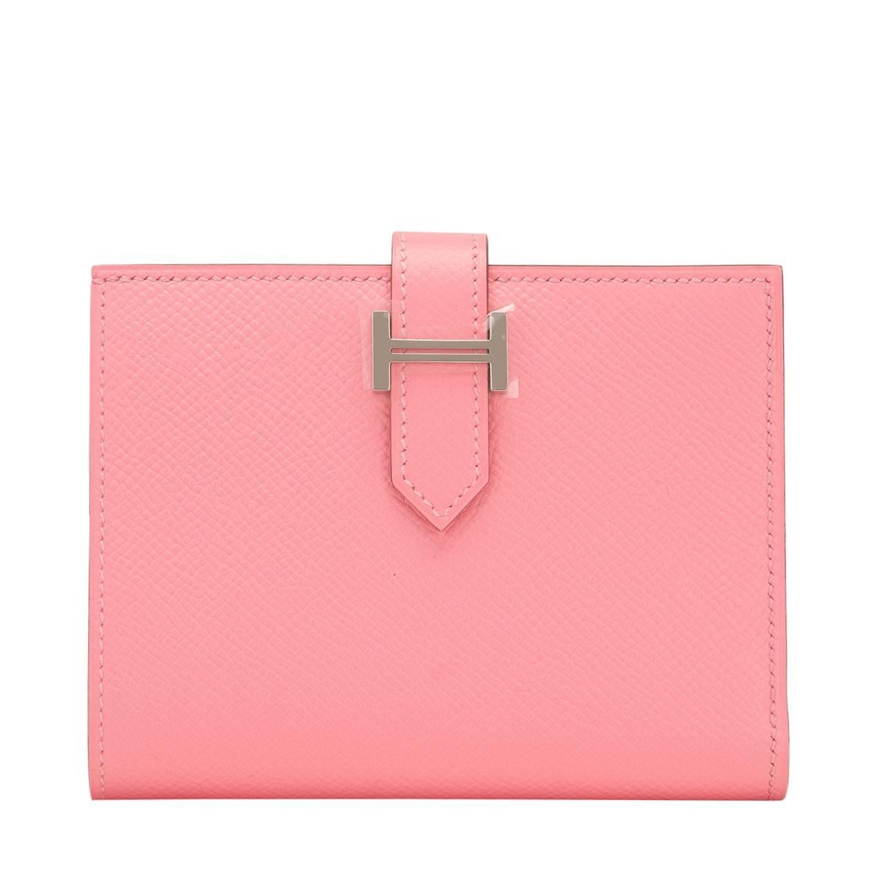 Hermes Rose Confetti Epsom Compact Bearn Wallet For Sale