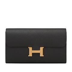 Hermes Black Epsom Constance Long Wallet Clutch Gold Hardware