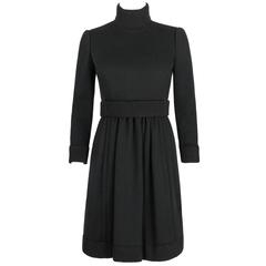 DONALD BROOKS c.1960's Black Mod Ribbed Mock Neck Button Up Belted Coat Dress 11