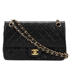 1990s Chanel Black Quilted Lambskin Vintage Medium Classic Double Flap Bag