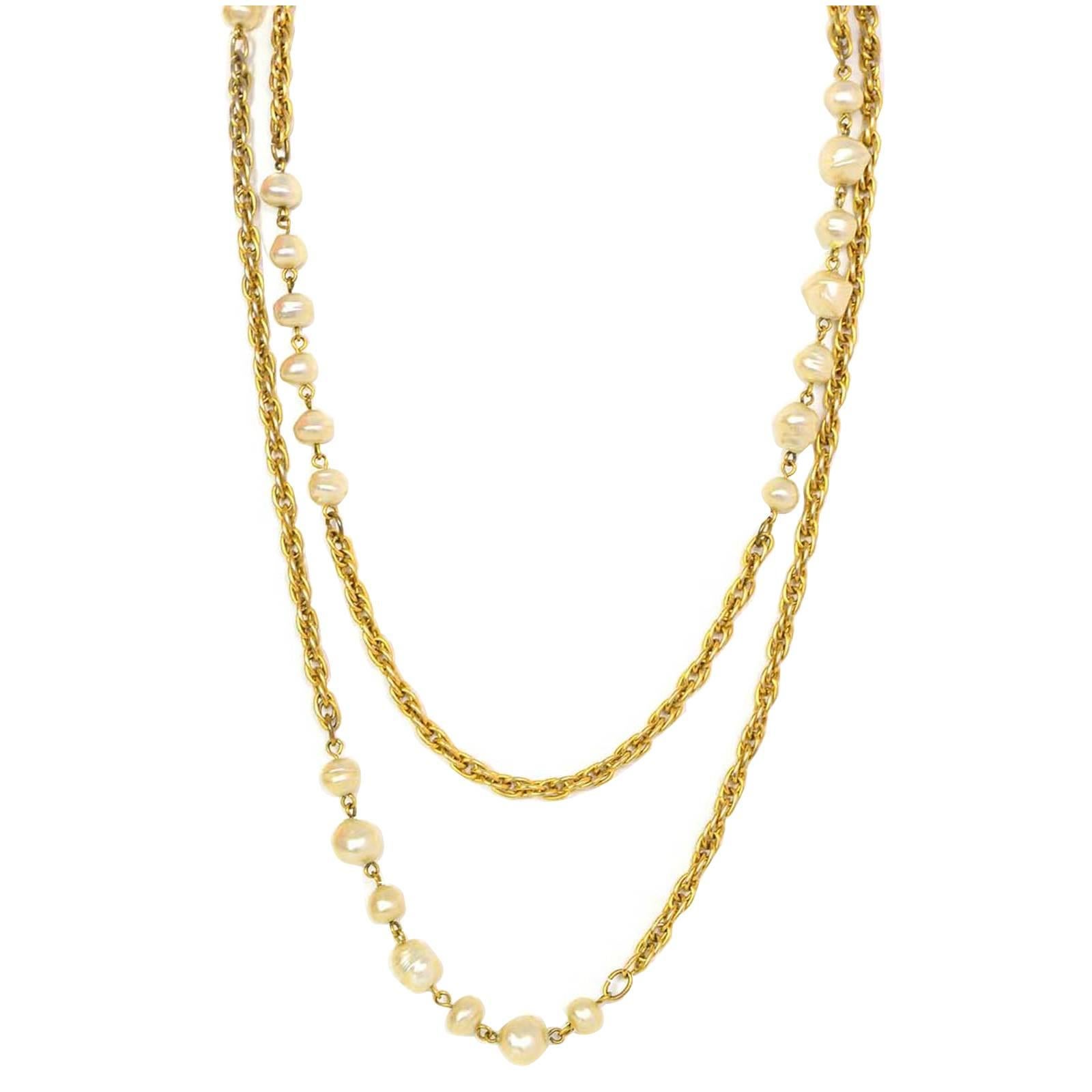 Chanel Vintage Goldtone and Faux Pearl Long Necklace