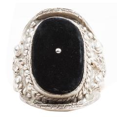 Vintage Yves Saint Laurent Silver Tone Black Velvet Baroque Cuff Bracelet