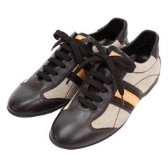Retro Louis Vuitton Dark Brown Leather x Canvas Sneakers Made in Italy Size 341/2