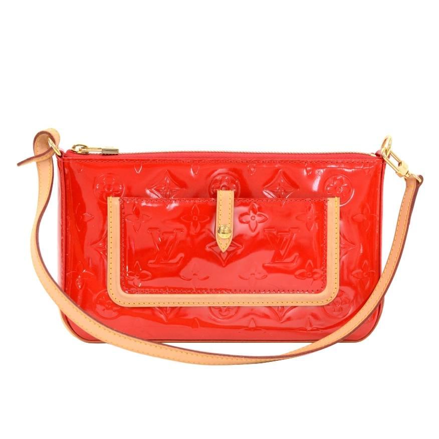 Louis Vuitton Mallory Square Rouge Red Vernis Leather Pochette Accessories Bag 