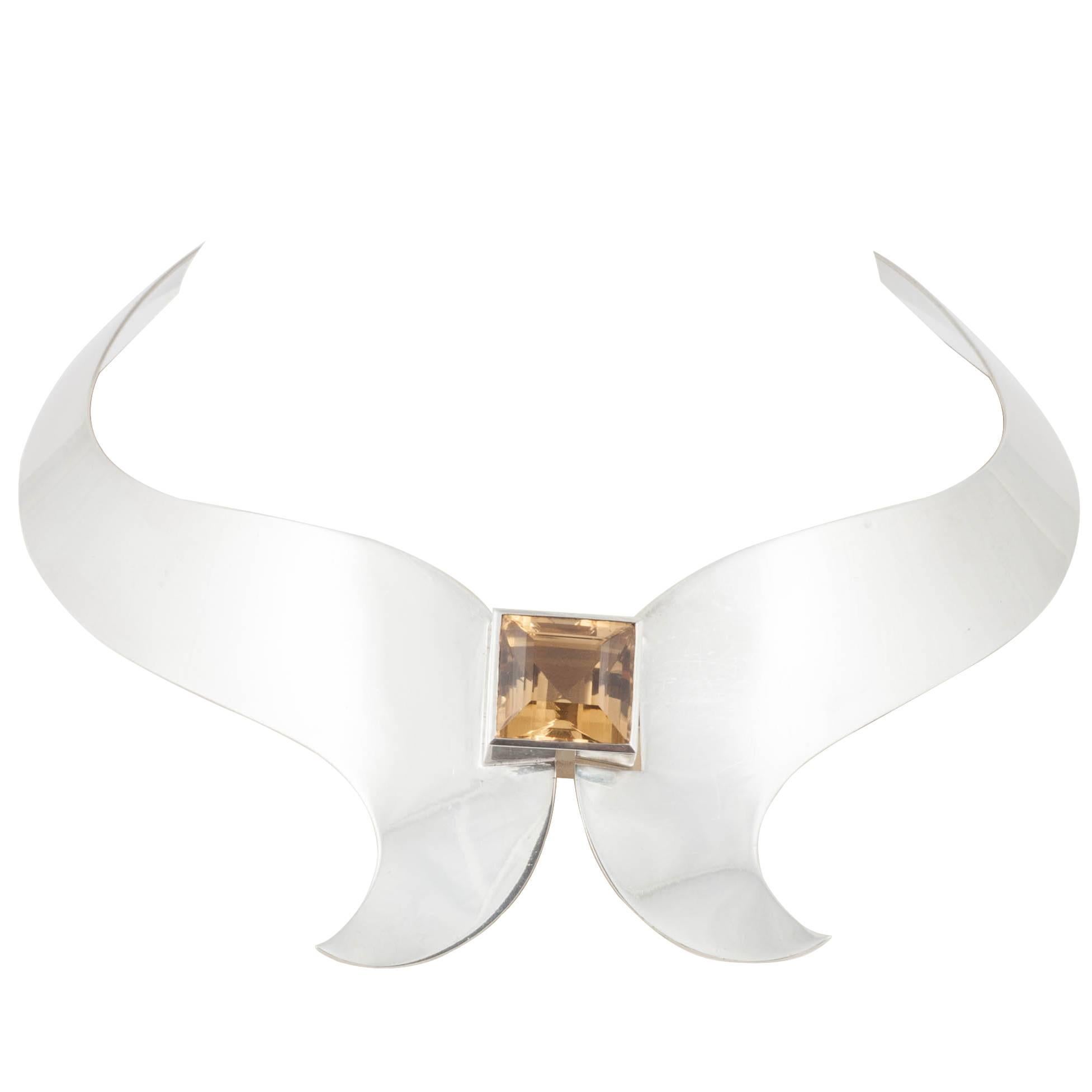 Stunning silver and citrine sculptural collar by Torres