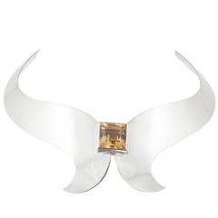 Stunning silver and citrine sculptural collar by Torres