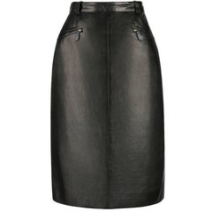 Vintage HERMES c.1990's Black Genuine Lambskin Leather Zipper Pencil Skirt Size 40