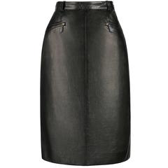 HERMES c.1990's Black Genuine Lambskin Leather Zipper Pencil Skirt Size 40 6