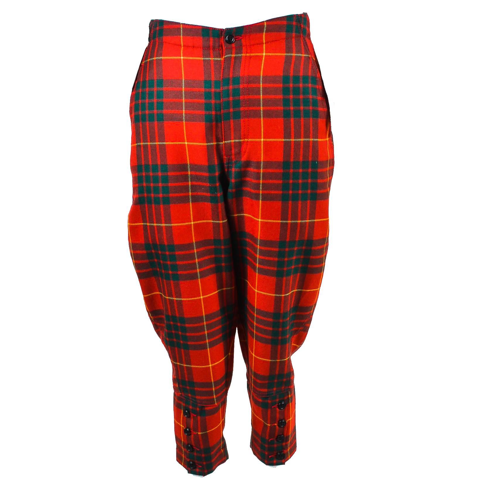 Comme des Garcons Red Green Yellow Wool Plaid Print Capri Pants SZ XS For Sale