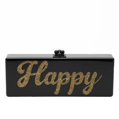 2015 Edie Parker Black Glittered Acrylic Happy Box Clutch