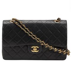 1990s Chanel Black Quilted Lambskin Vintage Medium Classic Double Flap Bag