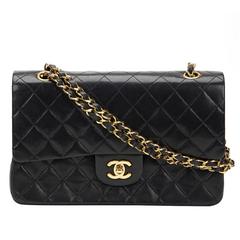 1990s Chanel Black Quilted Lambskin Vintage Medium Classic Double Flap Bag