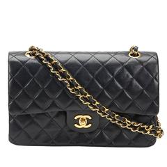 1990s Chanel Black Quilted Lambskin Vintage Medium Classic Double Flap Bag