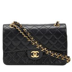 1990s Chanel Black Quilted Lambskin Vintage Small Classic Double Flap Bag