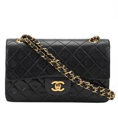 1990s Chanel Black Quilted Lambskin Vintage Small Classic Double Flap Bag