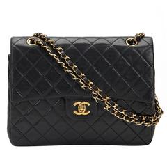 1990s Chanel Black Quilted Lambskin Vintage Medium Tall Classic Double Flap Bag