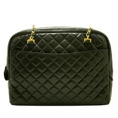 CHANEL Large Chain Shoulder Bag Black Quilted Lambskin Zippered 4