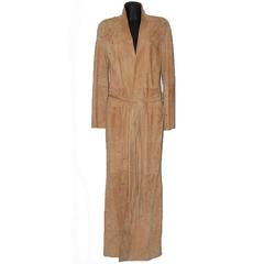 PACO RABANNE Ankle Length Beige Suede Coat 