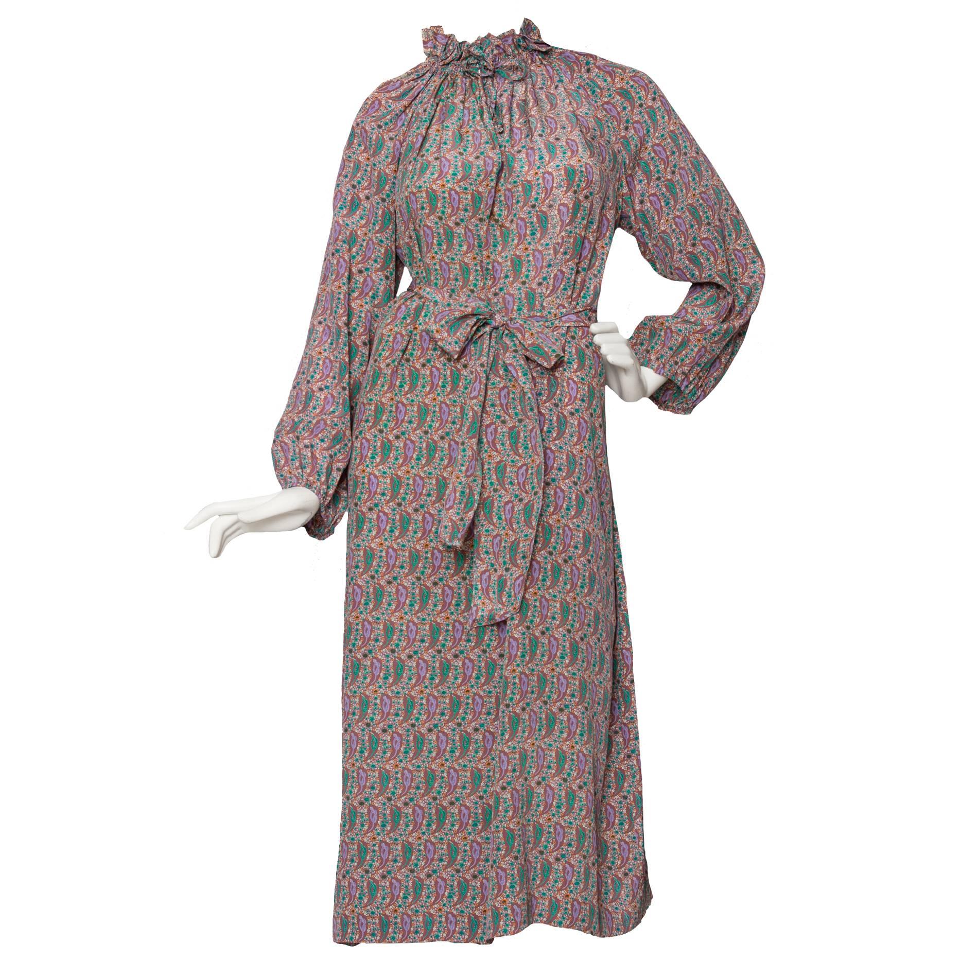 1970s Hanae Mori Paisley Print Silk Dress 