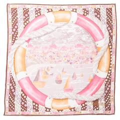 Louis Vuitton NEW Brown Pink Tan Silk Scarf 