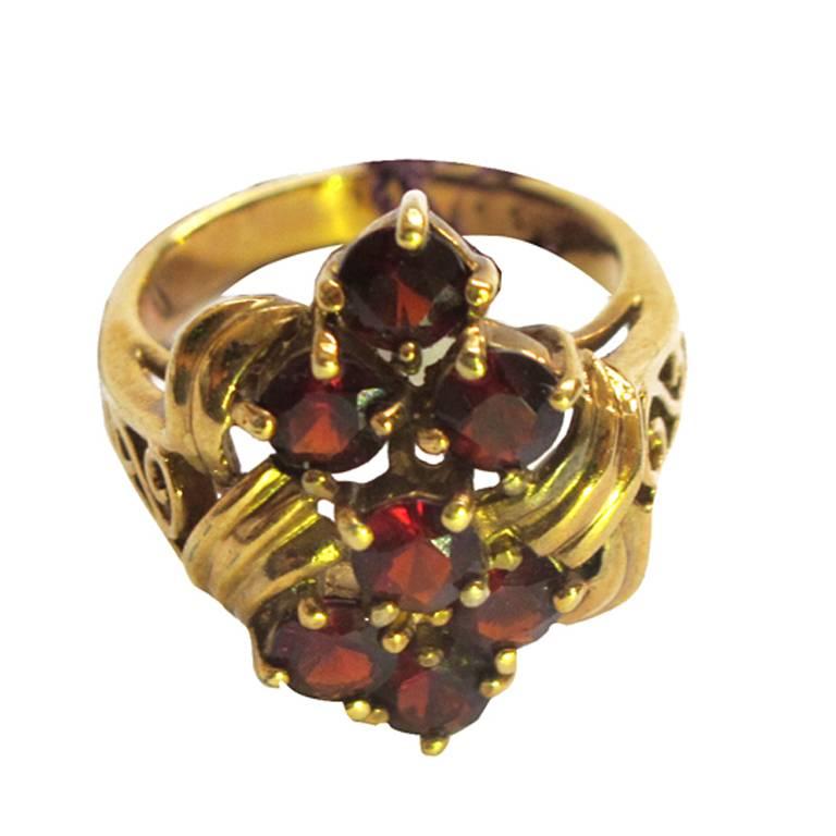 1950'S "Real Garnet" Sterling Ring with Gold Overlay For Sale