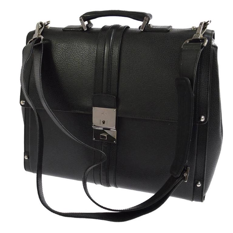 Gucci Men&#39;s Black Leather Top Handle LapTop Business Travel W. Strap Bag at 1stdibs