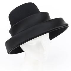 MICHAEL TERRE c.1960's Black Wool Felt Silk Asymmetrical Tiered Avant Garde Hat
