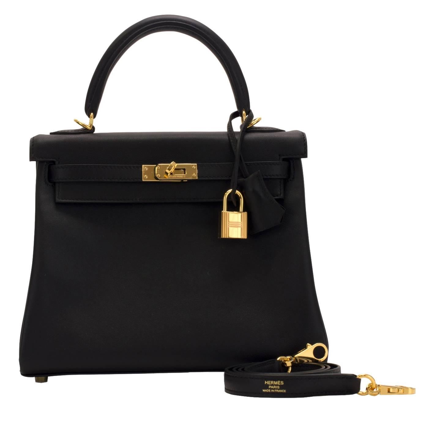 Hermes Handbag Kelly 25 Swift Leather 89 Black Color Gold Hardware 2016