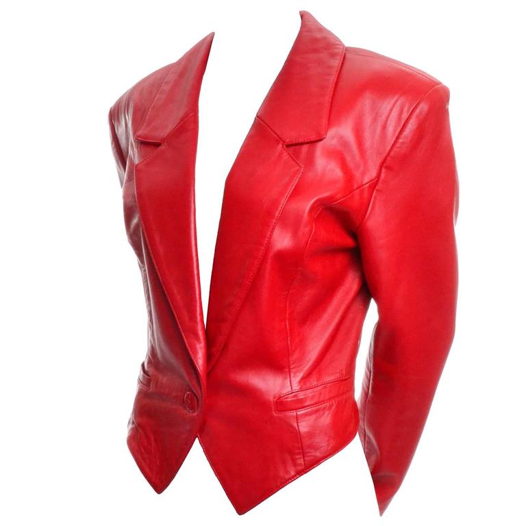Michael Hoban North Beach Vintage Tuxedo Style Red Leather Jacket