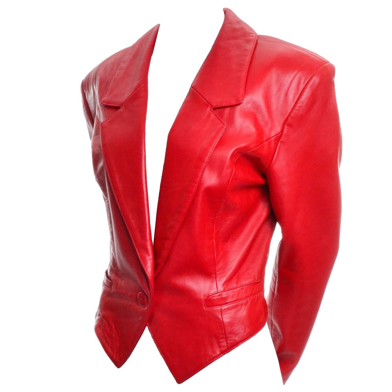 Michael Hoban North Beach Vintage Tuxedo Style Red Leather Jacket 