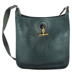 Hermes Green Leather Vespa Large Shoulder Bag PM Gold Hardware Clemence Handbag