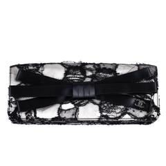 Chanel Lace Crystal Bow Clutch - 2009 Black White Satin CC Logo Silver Handbag