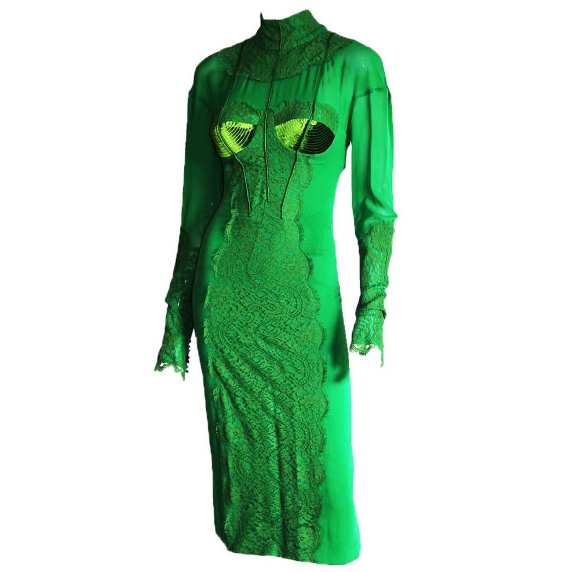 The Most Utterly Scrumptious Tom Ford FW 2011 Green Silk Lace & Velvet Dress! 42