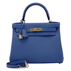 Hermes Kelly II Retourne 28 Evercolor Leather T7 Blue Hydra Color GHW 2016