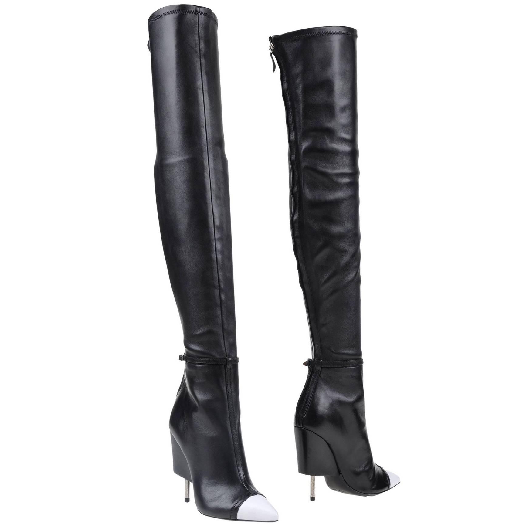 Givenchy NEW & SOLD OUT Black Lambskin Metal Heel Over Knee Shoes Boots in Box