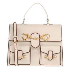 Moschino NEW Ivory Leather Gold Heart Charm Top Handle Satchel Shoulder Bag