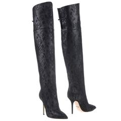 Dolce & Gabbana NEW & SOLD OUT Black Lambskin Lace Over Knee Shoes Boots in Box