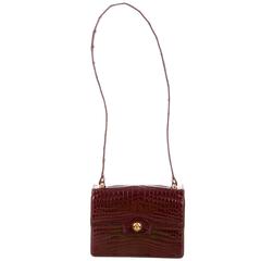 Gucci Burgundy Red Crocodile Leather Gold Hardware Evening Shoulder Flap Bag