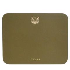 Gucci Olive Green Leather Gold Computer Mouse Pad Gift Tech Accessory in Box