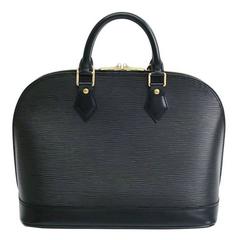 Louis Vuitton Alma Black Leather Gold Tone Hardware Top Handle Satchel Bag