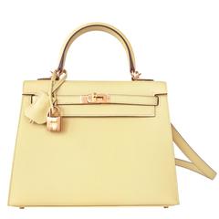 Hermes 25cm Jaune Poussin Sellier Epsom Kelly Yellow Gold Mini Jewel